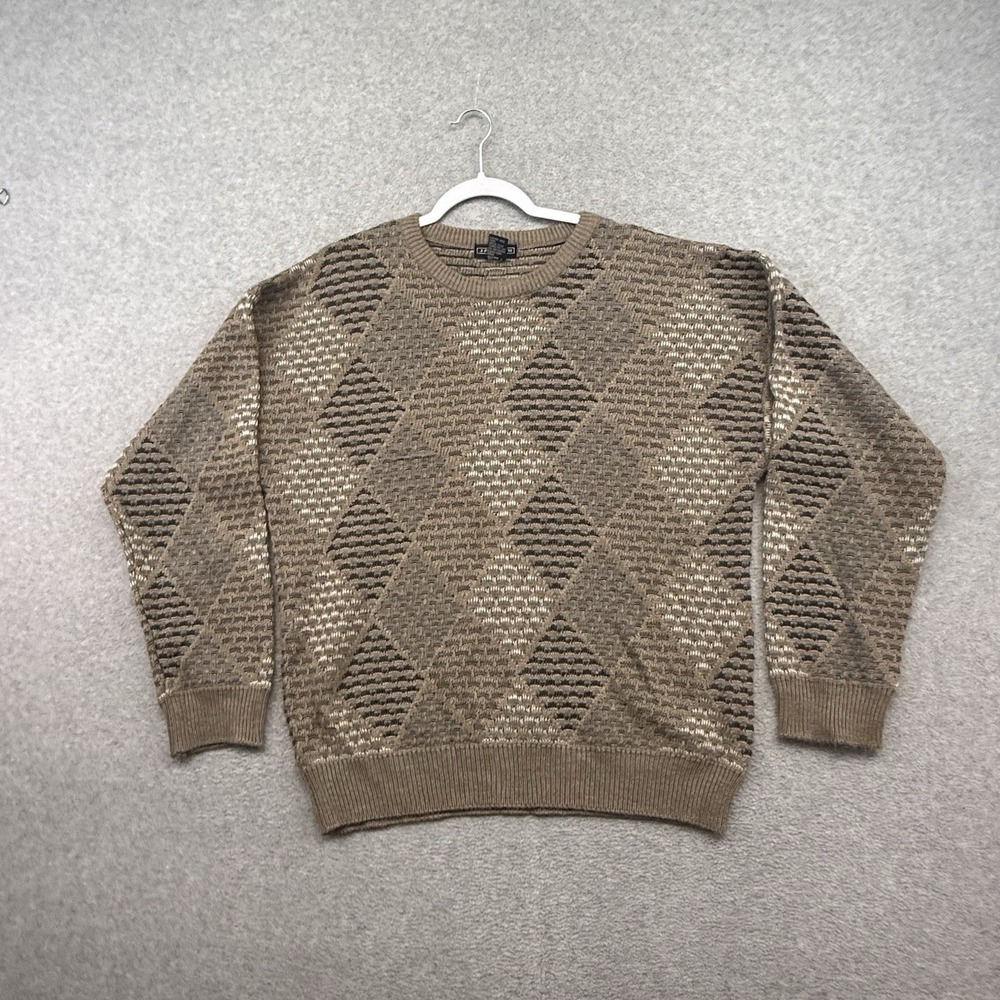 Vintage Grandpa Sweater Mens Earth Tones Geometric Jantzen 90s Knit XL Patterned